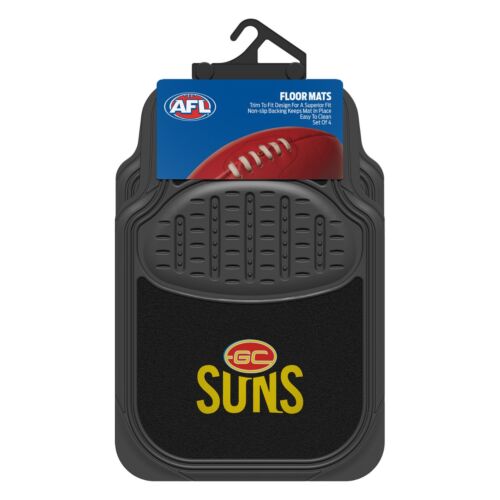 Gold Coast Suns AFL Team Logo Set of 4 Heavy Duty Rubber 2 Front & 2 Rear Car Floor Mats