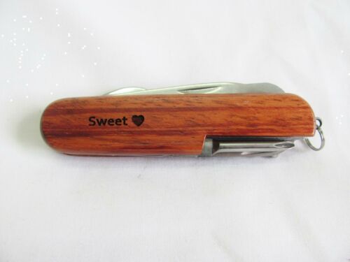Sweetheart  Name Personalised Wooden Pocket Knife Multi Tool With 10 Tools / Accessories