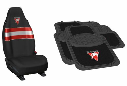 Set Of 2 Sydney Swans AFL Team Logo Front Car Seat Covers & 4 Floor Mats 2x Front 2x Rear