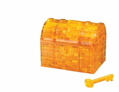 Golden Treasure Chest Box With Key And Lid That Opens 3D Crystal Jigsaw Puzzle 52 Pieces Fun Activity DIY Gift Idea