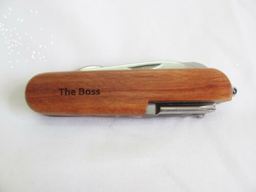 The Boss  Name Personalised Wooden Pocket Knife Multi Tool With 10 Tools / Accessories