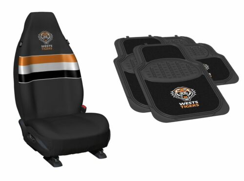 Set of 2 Wests Tigers NRL Car Seat Covers & 4 Floor Mats