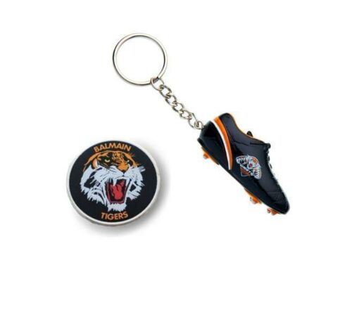 Set of 2 Balmain Tigers NRL Team Heritage Logo Collectable Lapel Hat Tie Pin Badge & Wests Tigers Resin Boot Key Ring Keyring