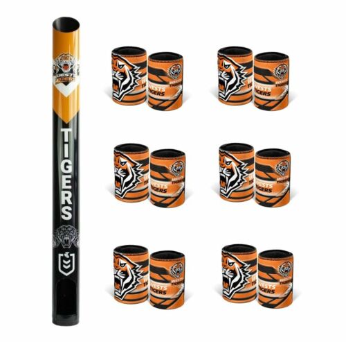 Wests Tigers NRL Team Stubby Holder Dispenser + 6 x Stubby Holder Can Coolers