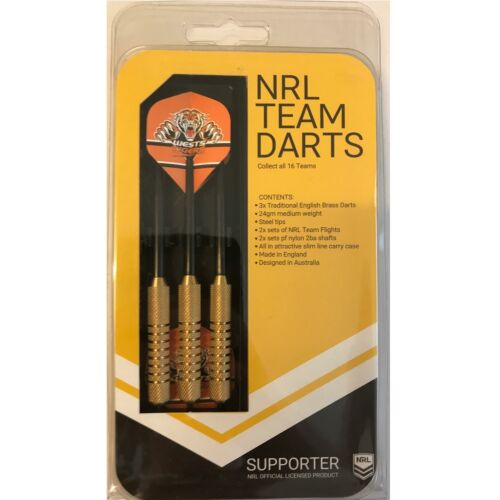 Wests Tigers Set 3 NRL 23g Steel Tip Darts With 6 Flights Made In England