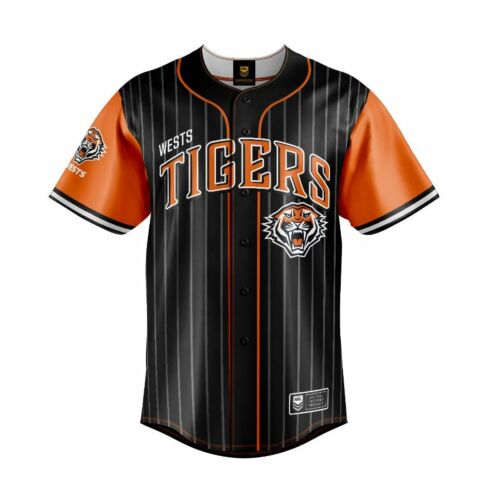 West Tigers NRL Team Logo 'Slugger' Short Sleeve Button Up Baseball Shirt