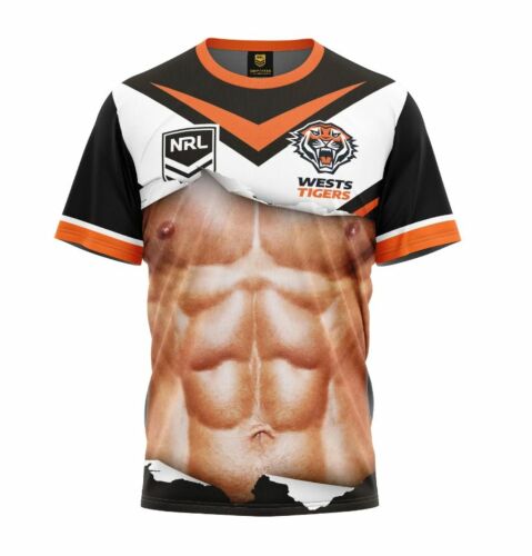 Wests Tigers NRL Team Logo 'Ripped' Six Pack Muscles Tee Shirt T-Shirt