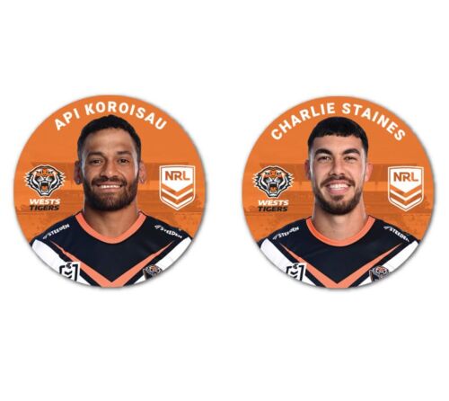 Wests Tigers NRL Team Player Image Bar Pin Button Badges x2 Api Koroisau Charlie Staines