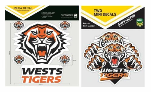 Set Of 2 Wests Tigers NRL Logo Mega Spot Sticker & Pack Of 2 Mini Decals Stickers itag