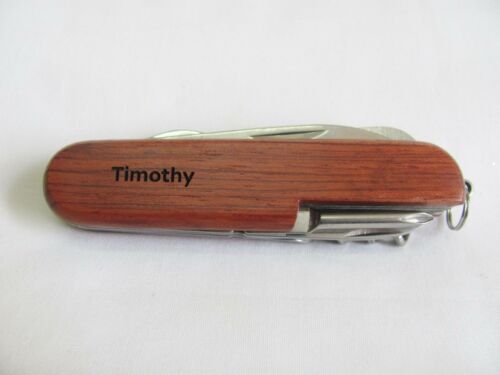 Timothy  Name Personalised Wooden Pocket Knife Multi Tool With 10 Tools / Accessories