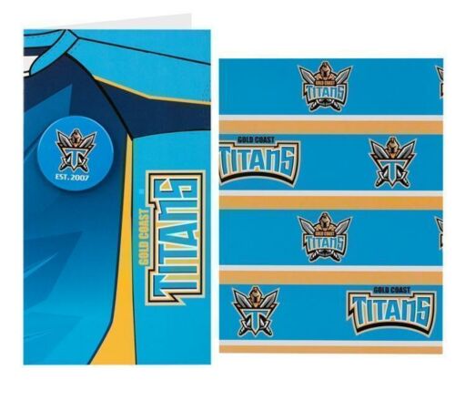 Set Of 2 Gold Coast Titans NRL Gift Birthday Present Wrapping Paper + Blank Gift Card With Badge