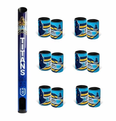 Gold Coast Titans NRL Team Stubby Holder Dispenser + 6 x Stubby Holder Can Coolers