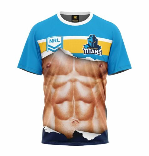 Gold Coast Titans NRL Team Logo 'Ripped' Six Pack Muscles Tee Shirt T-Shirt