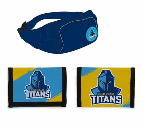 Set of 2 Gold Coast Titans NRL Team Logo Waist Bag Bumbag & Nylon Velcro Sports Wallet