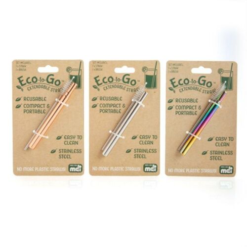 Eco To Go Extendable Reusable Stainless Steel Straw Assorted Colours