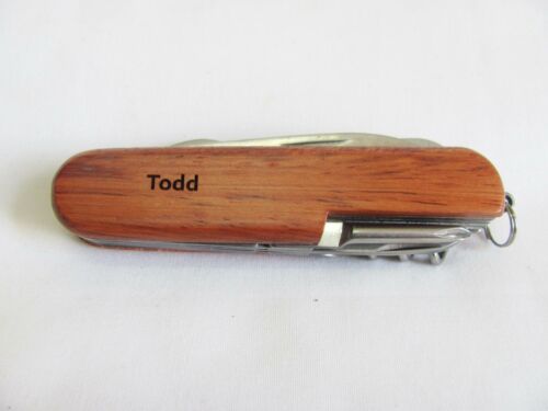 Todd  Name Personalised Wooden Pocket Knife Multi Tool With 10 Tools / Accessories