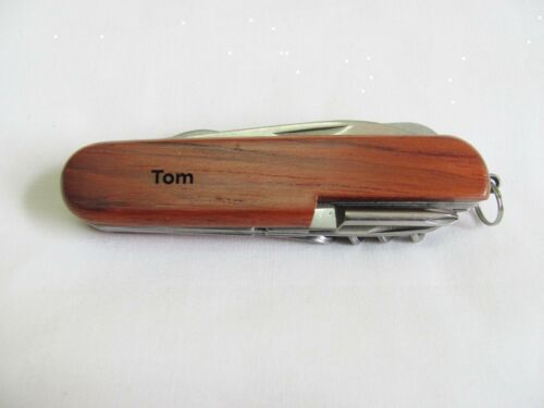 Tom  Name Personalised Wooden Pocket Knife Multi Tool With 10 Tools / Accessories