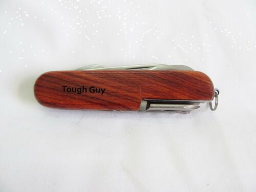 Tough Guy  Name Personalised Wooden Pocket Knife Multi Tool With 10 Tools / Accessories