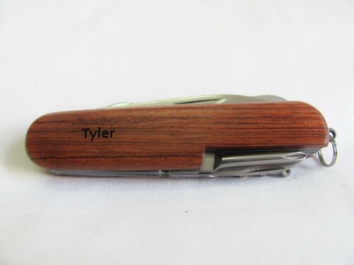 Tyler  Name Personalised Wooden Pocket Knife Multi Tool With 10 Tools / Accessories