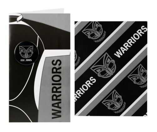 Set Of 2 New Zealand Warriors NRL Gift Birthday Present Wrapping Paper + Blank Gift Card With Badge