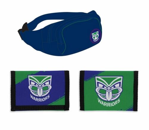 Set of 2 New Zealand Warriors NRL Team Logo Waist Bag Bumbag & Nylon Velcro Sports Wallet