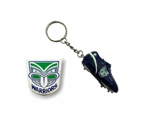 Set of 2 New Zealand Warriors NRL Team Heritage Logo Collectable Lapel Hat Tie Pin Badge & Resin Boot Key Ring Keyring