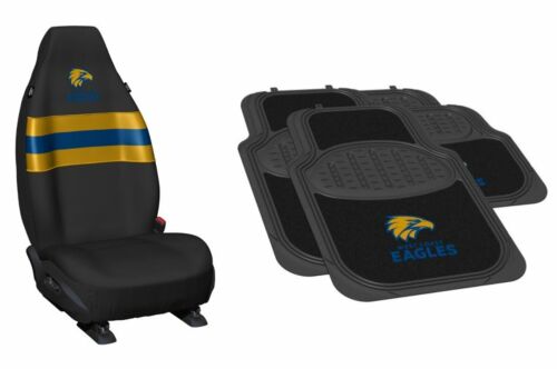 Set Of 2 West Coast Eagles AFL Team Logo Front Car Seat Covers & 4 Floor Mats 2x Front 2x Rear