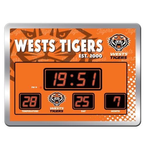 Wests Tigers NRL Date Time LED Scoreboard Digital Clock Thermometer