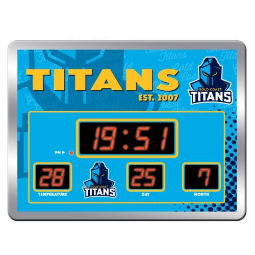 Gold Coast Titans  NRL Date Time LED Scoreboard Digital Clock Thermometer