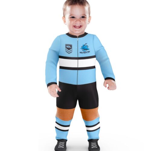 Cronulla Sharks NRL Team Logo Long Sleeve Full Footy Suit Footysuit Onesie Baby Toddler 