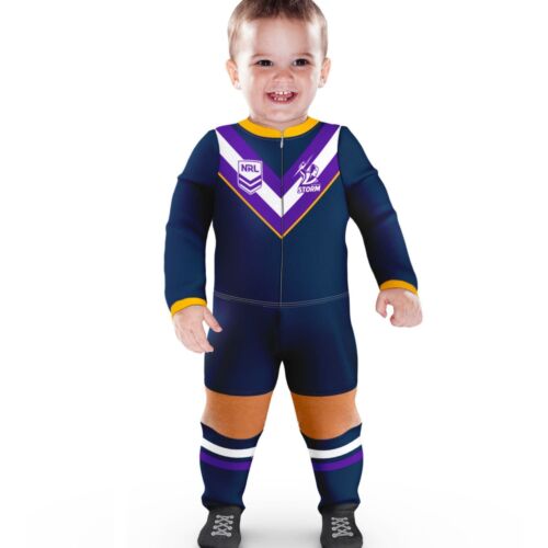 Melbourne Storm NRL Team Logo Long Sleeve Full Footy Suit Footysuit Onesie Baby Toddler 