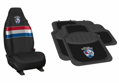 Set Of 2 Western Bulldogs AFL Team Logo Front Car Seat Covers & 4 Floor Mats 2x Front 2x Rear