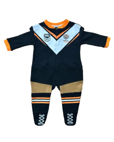 West Tigers NRL Team Logo Long Sleeve Full Footy Suit Footysuit Onesie Baby Toddler 
