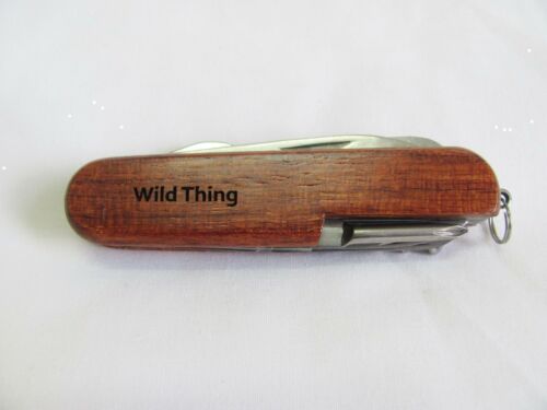 Wild Thing  Name Personalised Wooden Pocket Knife Multi Tool With 10 Tools / Accessories