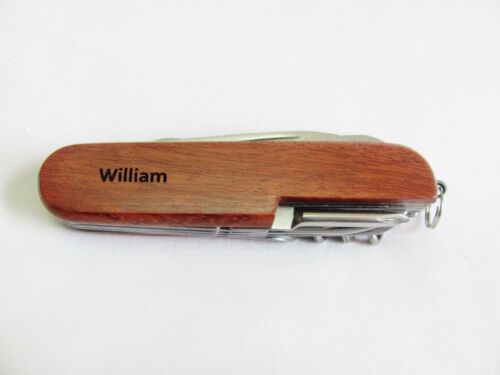 William   Name Personalised Wooden Pocket Knife Multi Tool With 10 Tools / Accessories