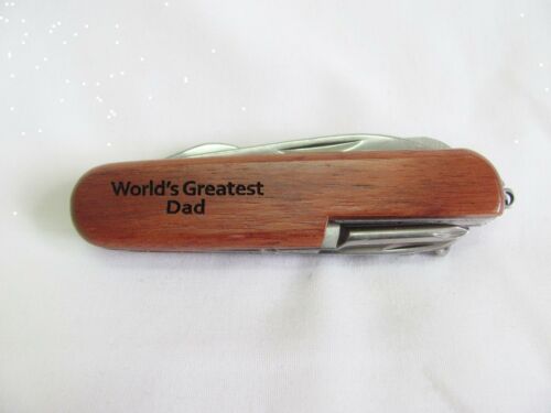 World's Greatest Dad  Name Personalised Wooden Pocket Knife Multi Tool With 10 Tools / Accessories