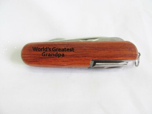 World's Greatest Grandpa  Name Personalised Wooden Pocket Knife Multi Tool With 10 Tools / Accessories