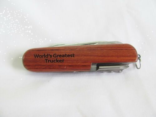 World's Greatest Trucker  Name Personalised Wooden Pocket Knife Multi Tool With 10 Tools / Accessories