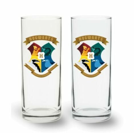 Harry Potter Hogwarts Crest Set of 2 Highball Drinking Glasses Gift Idea 