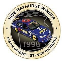 PRE ORDER - 1998 Bathurst Winner Antique Gold Coloured Medallion In Box - Jason Bright Steven Richards Ford EL Falcon (FULL PRICE - $99.99)