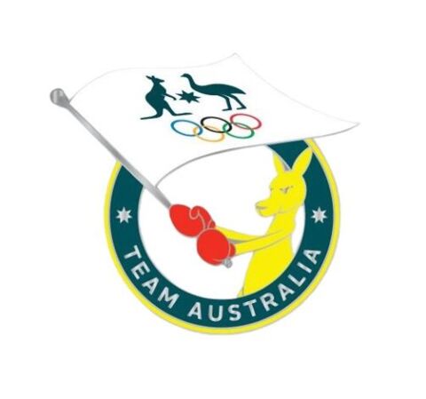 AOC Australian Olympic Committee Team Australia Boxing Kangaroo Mascot Olympic Rings Flag Lapel Pin Badge