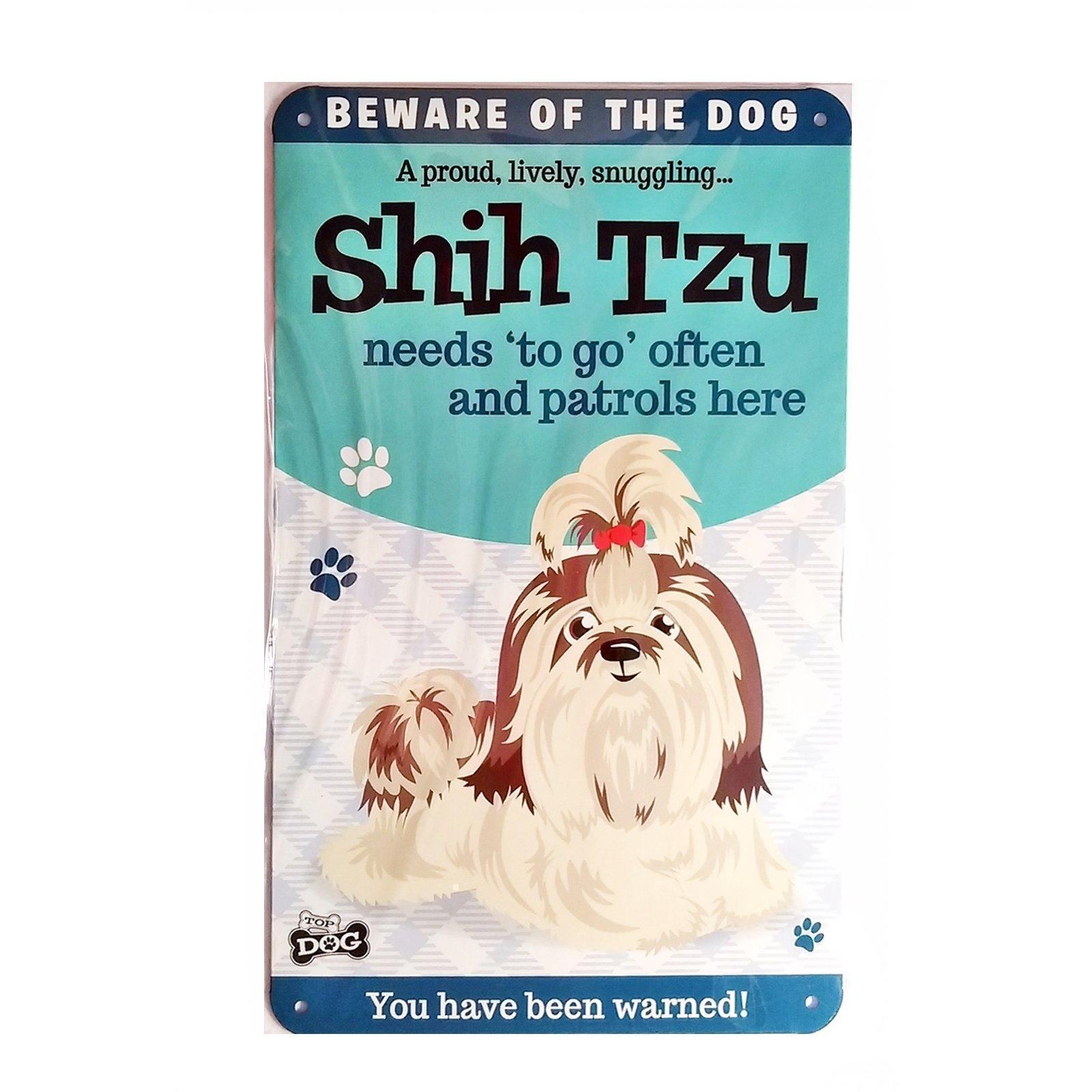 History & Heraldry Wags & Whiskers Shih Tzu Shihtzu Dog Caricature Beware Of Dog Tin Sign Plaque