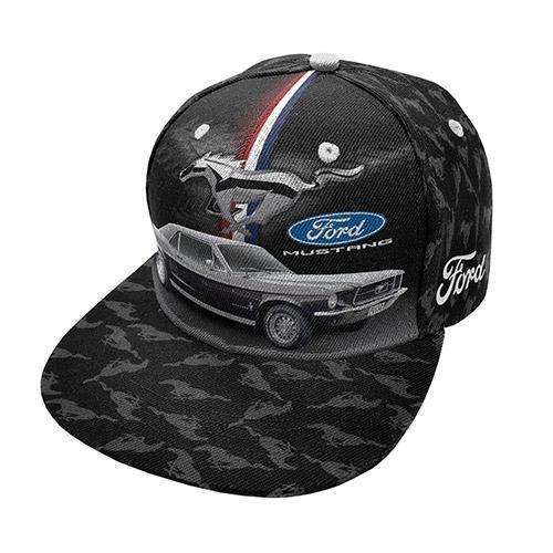 Ford Mustang Black Flat Peak Snap Back Cap Hat