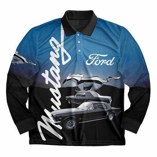 Ford Mustang Long Sleeve Polyester Sports Polo Mens Adult