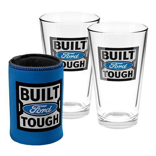 Ford Built Tough Set Of 2 Conical Glasses & Can Cooler
