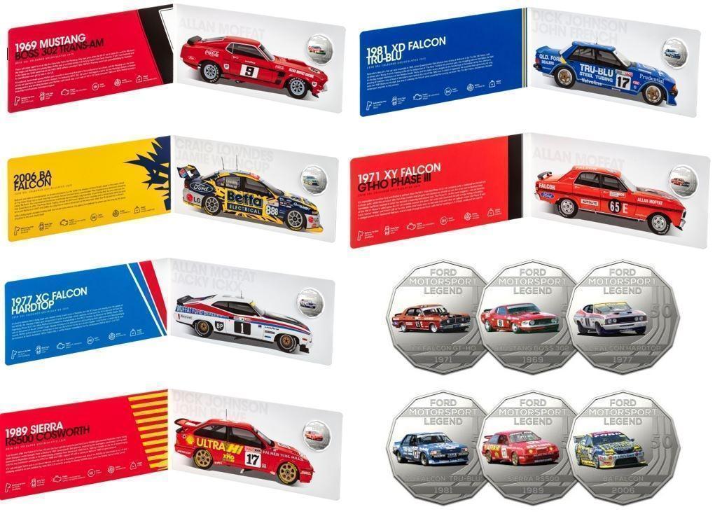 2018 Set Of 6 50c Ford Motorsport Coloured Uncirculated Coins RAM ***Does Not Include 7th Coin Or Tin***