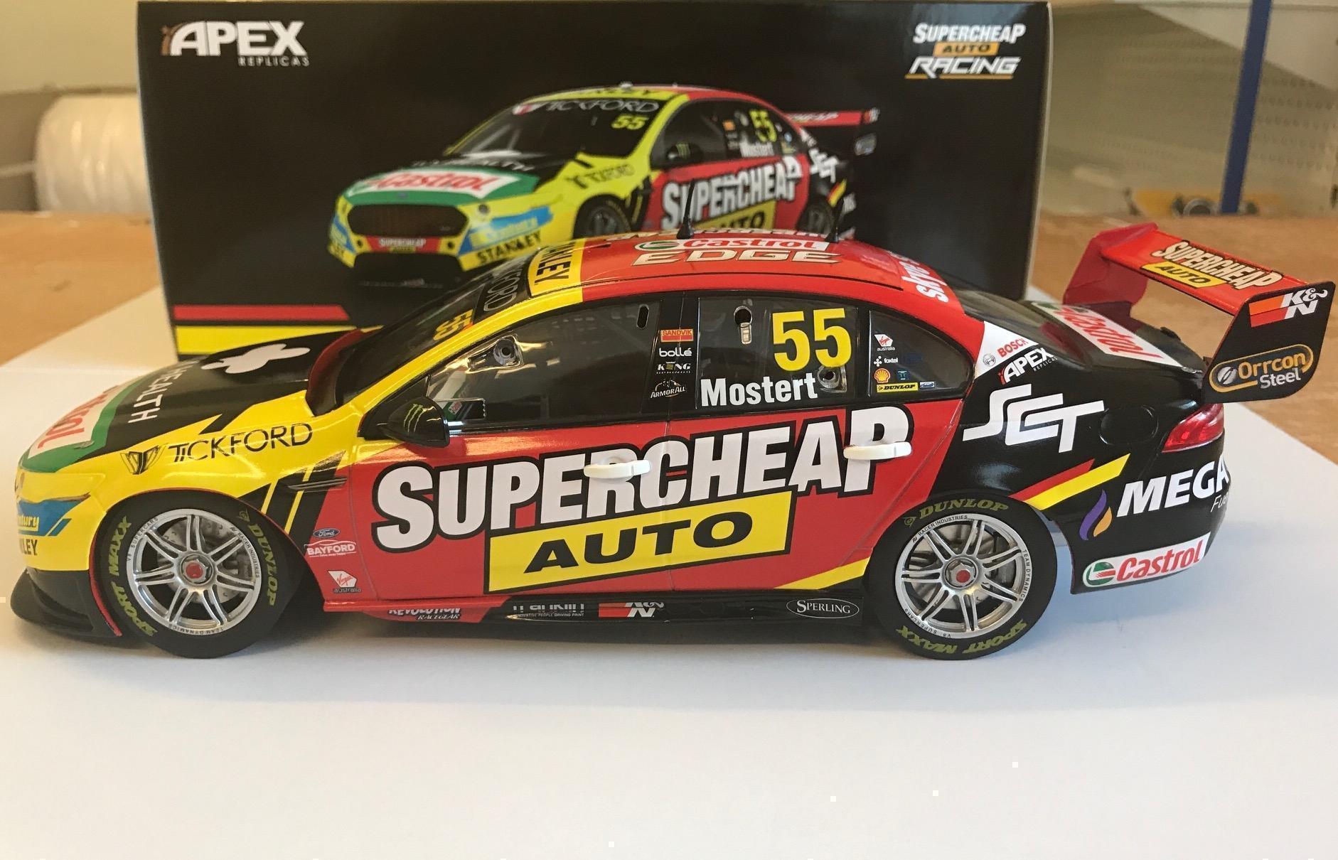 2018 Chaz Mostert #55 Super Cheap Auto Racing Team Ford Falcon FGX 1:18 Scale Model Car