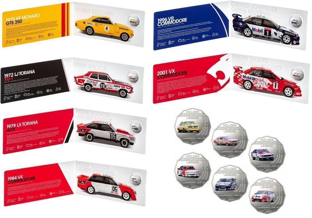 2018 Set Of 6 50c Holden Motorsport Coloured Uncirculated Coins RAM  ***Does Not Include 7th Coin Or Tin***