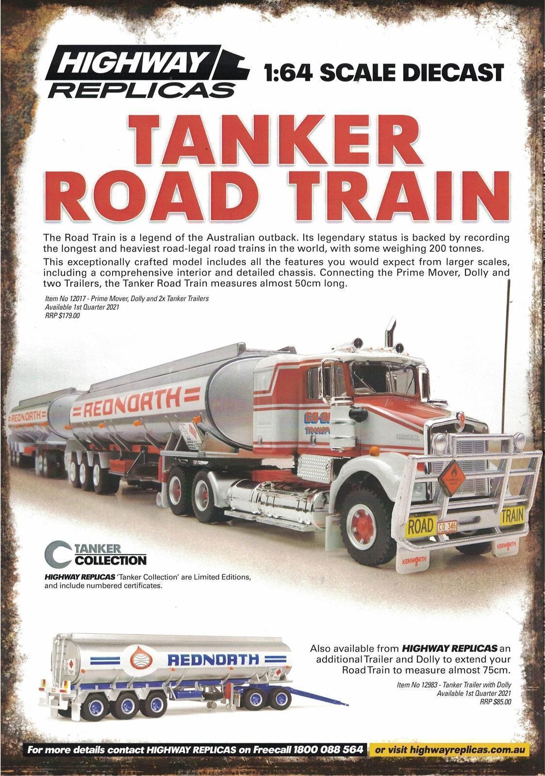 PRE ORDER - Highway Replicas Rednorth **TWO Red & ONE Blue Trailers** Tanker Road Train Die Cast Model Truck With Additional Trailer & Dolly 1:64 Scale (FULL PRICE - $248.00)