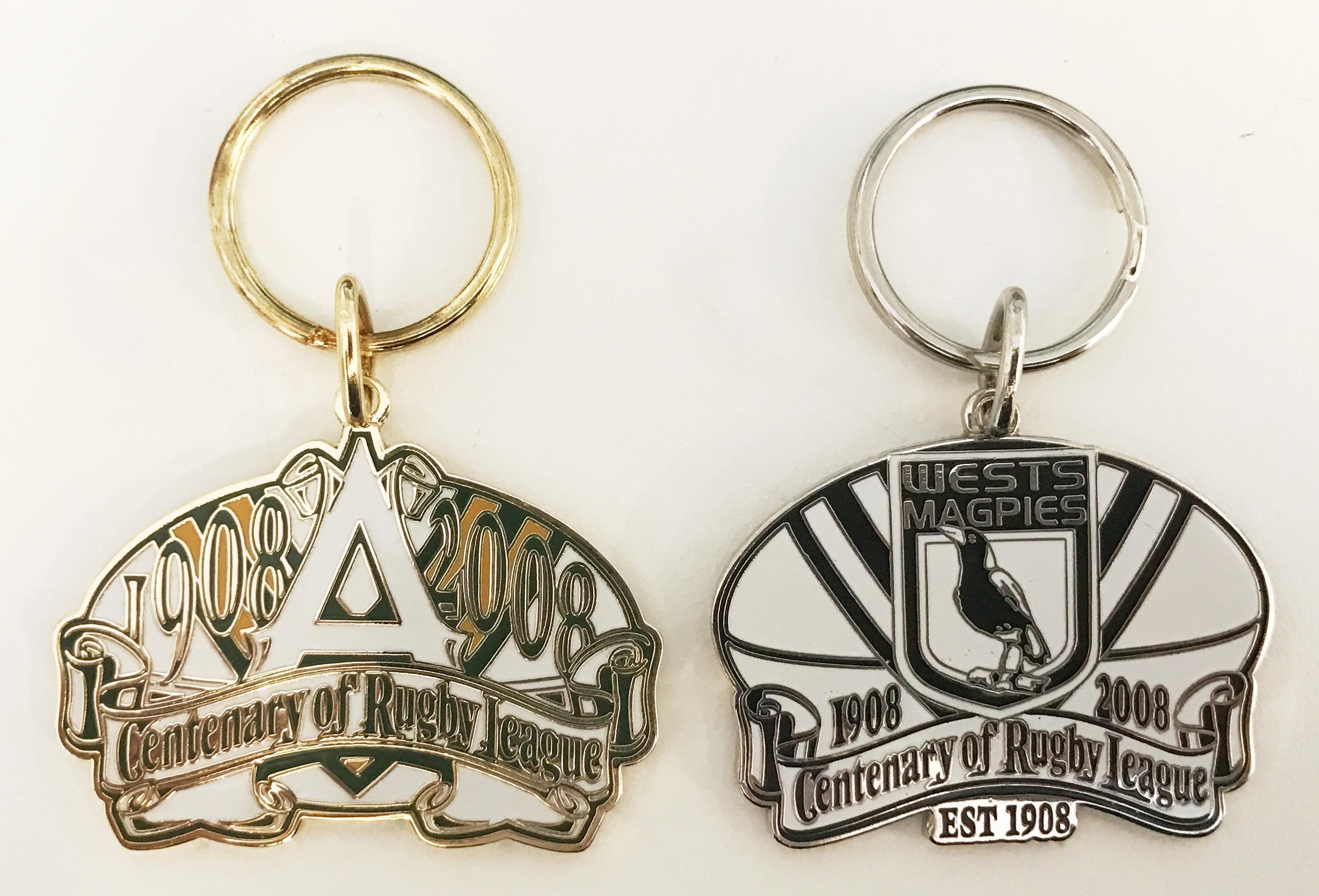 Wests Magpies With ARL Set of 2 NRL Centenary 1908-2008 Metal Key Rings Keyring